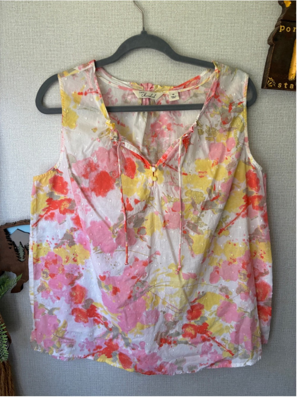 Caffe Marrakesh White Pink Floral Sleeveless Top Size Medium